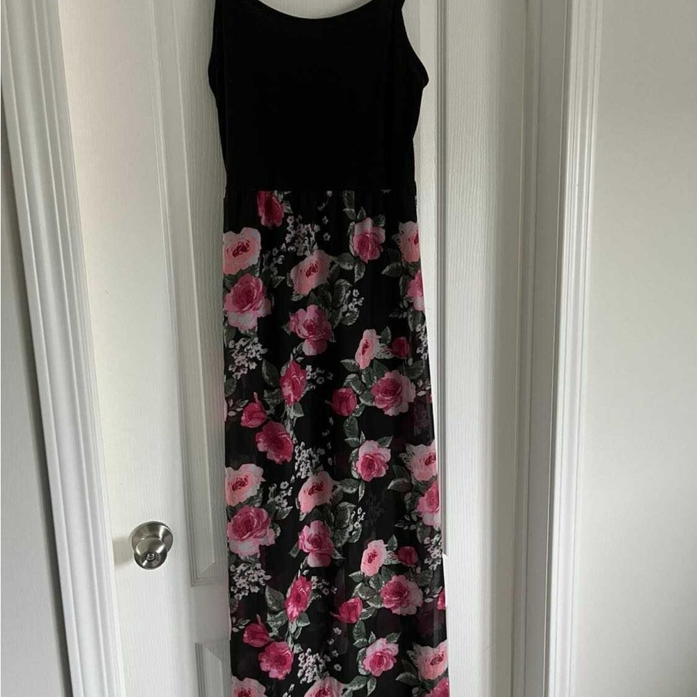 Floral Black and Pink Maxi Dress